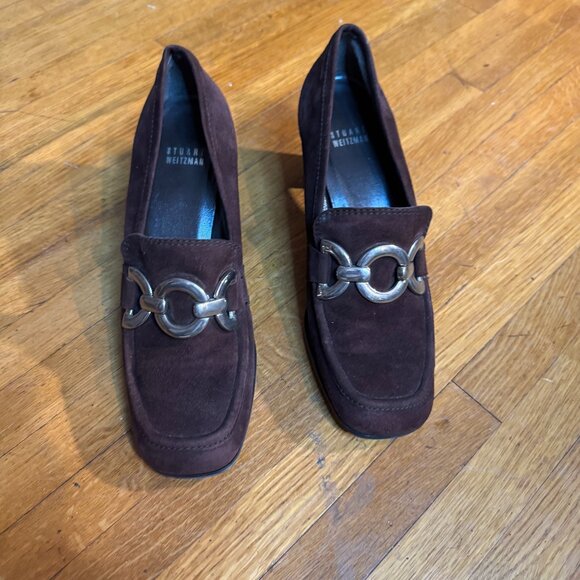 Stuart Weitzman Brown Suede Loafers with Medium Heel and Horsebit Size 8 - Picture 4 of 6
